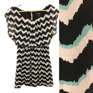 Love Reign Chevron Black Aqua Mini Dress Small Womens